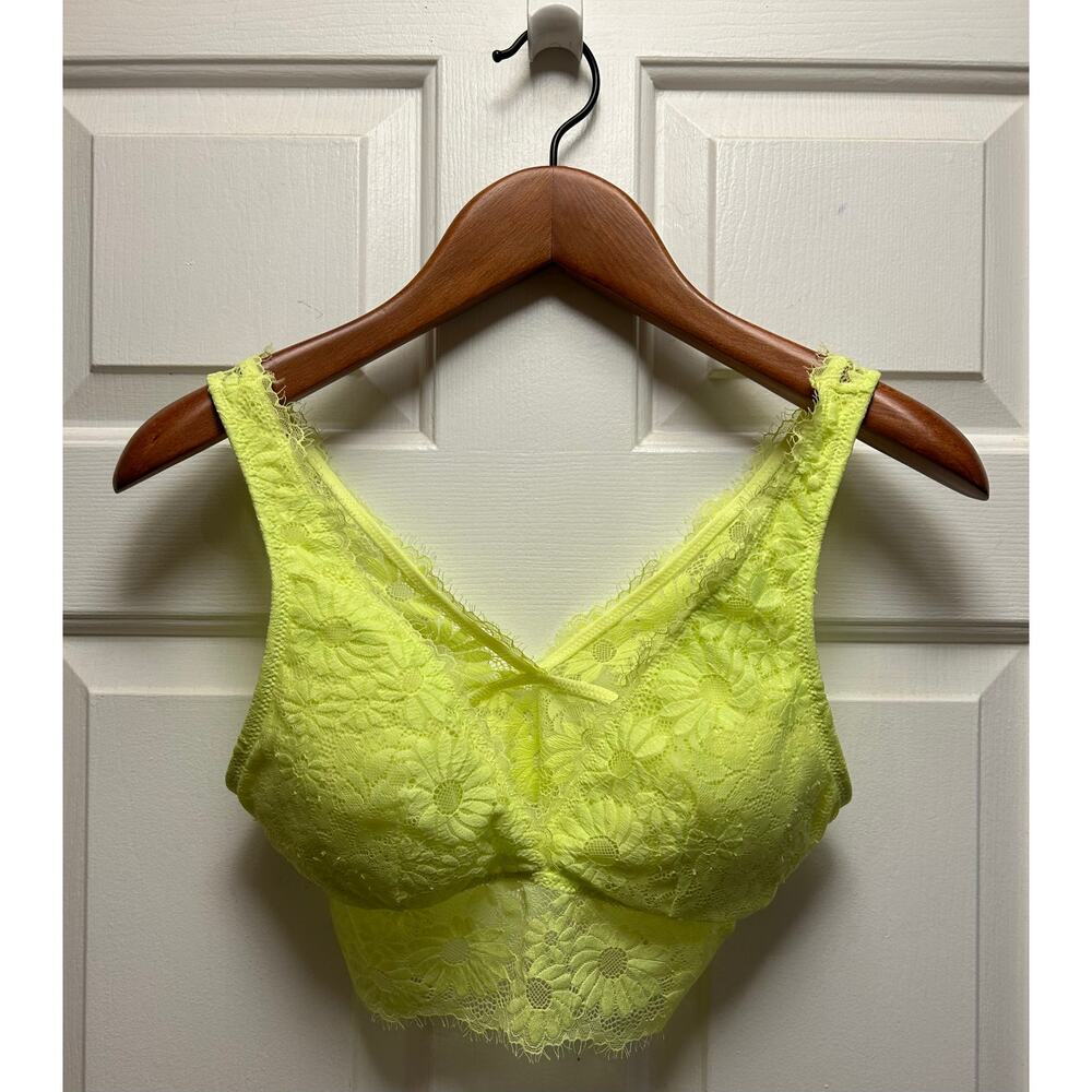 NWT Aerie Neon Yellow Floral Lace Longline Bralette, Size M